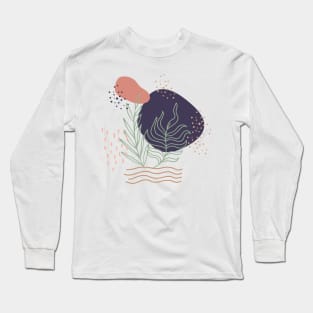 Abstract shapes lines dots and tropical leaves digital design Long Sleeve T-Shirt